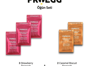 Proegg Öğün Seti 3 Çilek Aromalı ve 2 Karamel Bisküvi Aromalı Egg White Protein
